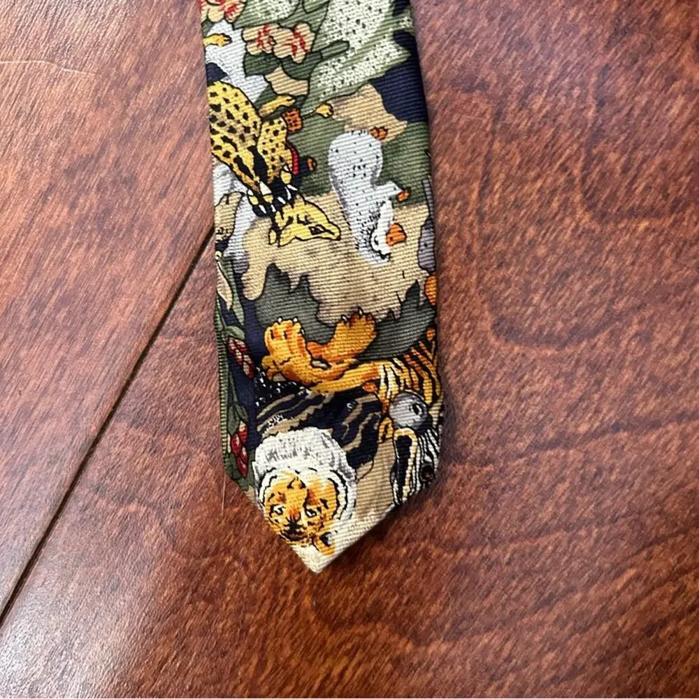 Vintage Pierre Cardin Exotic Tropical Animal Print Tie, 100% Silk